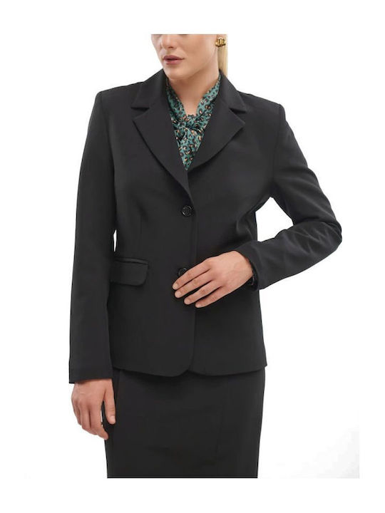 Fibes Lang Damen Krepp Blazer Black