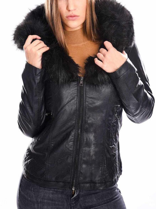 Women's Short Lifestyle Jacket for Winter with Hood Black