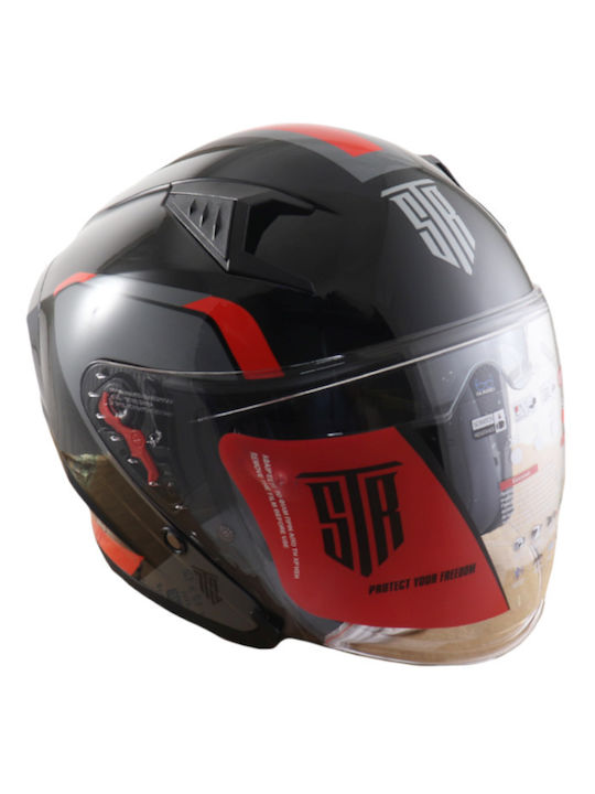 STR Sting Matt Black/Light Blue Motorradhelm Jet ECE 22.06