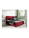 Baltimore 185 Bett mit Stoff Rot mit Stauraum, Lattenrost & Matratze 160x200cm