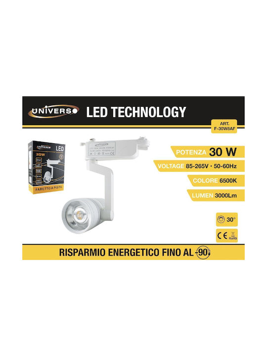 Universo Illuminazione Μονό LED Ψυχρό Λευκό Σποτ σε Λευκό Χρώμα