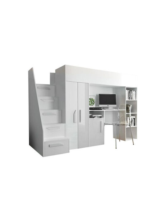 Kids Bed Loft Bed Single with Storage Space Whi...