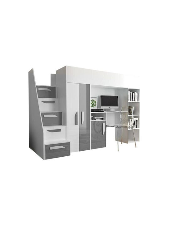 Kids Bed Loft Bed Single with Storage Space Whi...