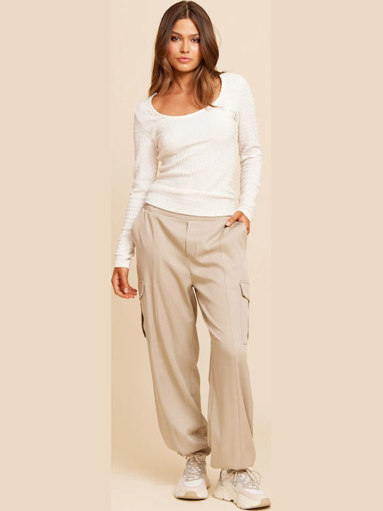 Dama Tesatura Pantaloni Cargo Bej