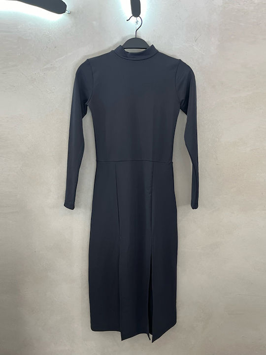Rochie Midi Cu Guler Înalt Negru