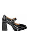 Patent Leather Black Low Heels with Strap