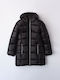 Kids Quilted Long Coat with Hood Black