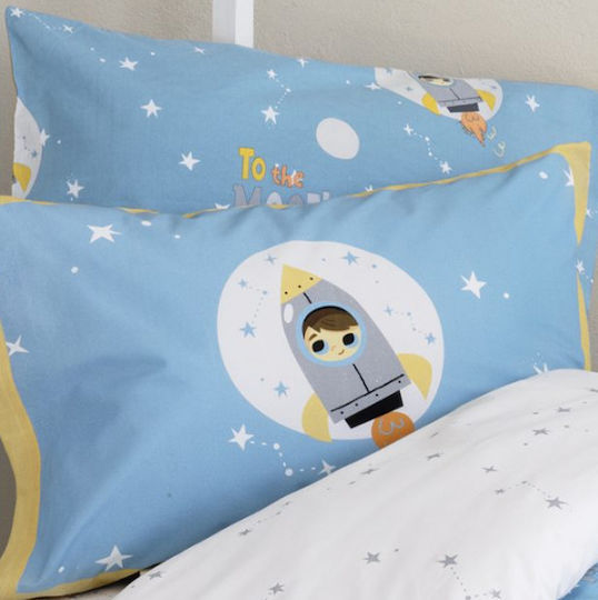 Nima To The Moon Set de față de pernă pentru copii din bumbac 100% 52x72cm Albastru