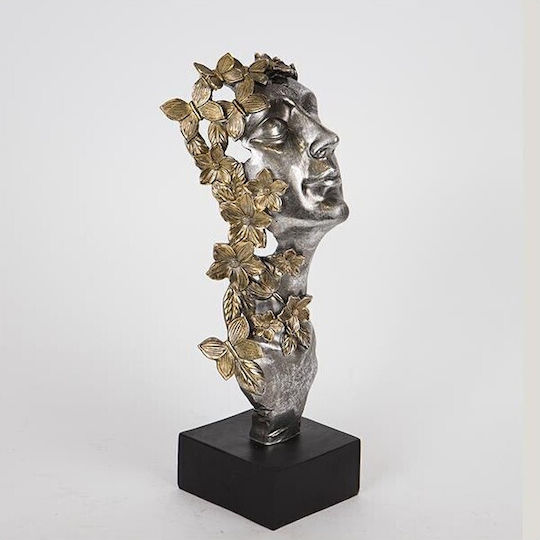 Decorative Resin Sculpture Woman Butterflies Flowers Silver-Gold-Black Color 13x11.5x33.5cm 13920 752-27028