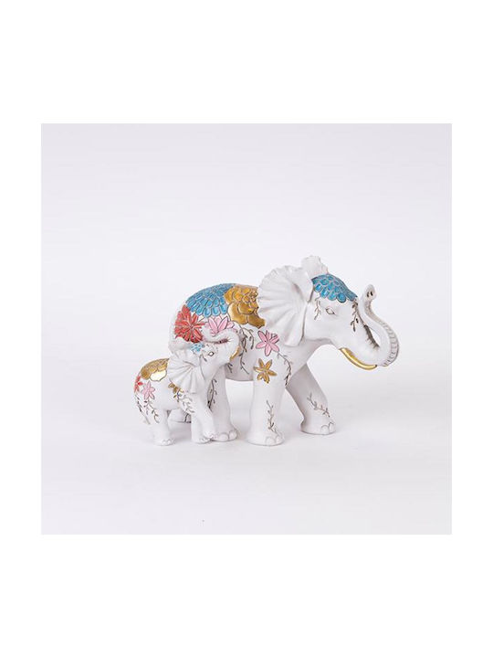 Elefant Decorativ de Masă din Polirășină Flori Albe 22.5x12x16cm 12968 752-11621
