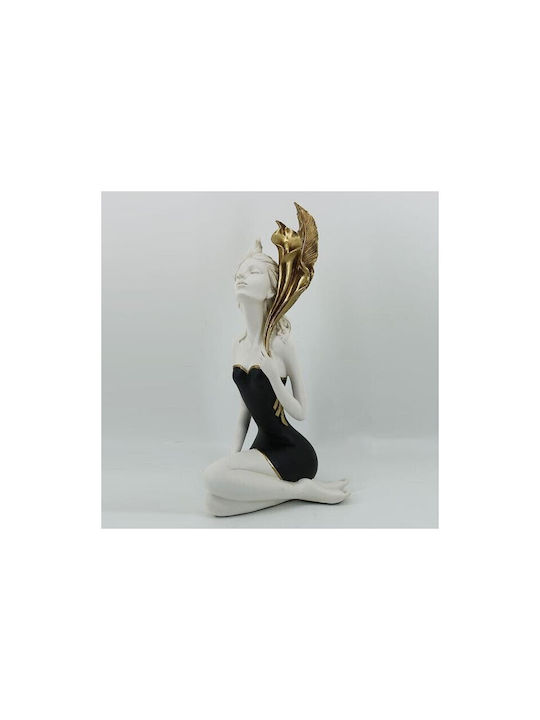Table Decorative Sculpture Woman Flower Black-White-Gold 15x11x43cm 14063 752-27196