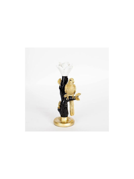 Suport pentru lumânare Papagal din polirășină Alb Negru & Auriu 1 Slot 13x10x28cm 13873 752-26031