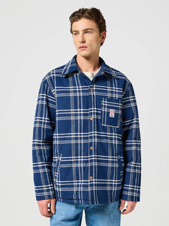 Casey Μακρυμάνικo Overshirt σε Φαρδιά Γραμμή Καρό Navy Μπλε