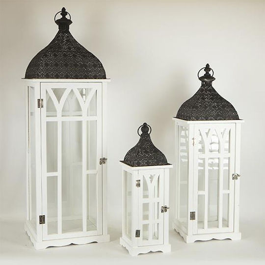 Holzlaternen Weiß mit schwarzem Metalldach Set aus 3 Stück L:31,5x31,5x97h M:24,5x24,5x72h S:17x17x49,5cm 12826 752-10015 Holzlaternen Weiß mit schwarzem Metalldach Set aus 3 Stück L:31,5x31,5x97h M:24,5x24,5x72h S:17x17x49,5cm 12826 752-10015