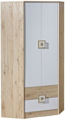 Doppeltür Kleiderschrank Ecke Akron F102 Light Oak, White 87x87x190cm