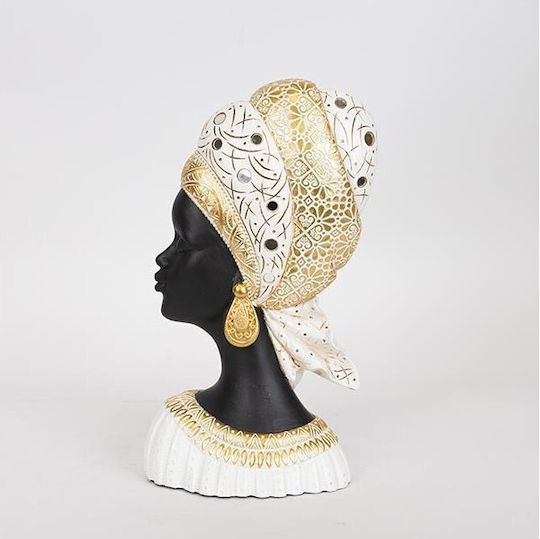 Decorative Resin Sculpture Woman Turban Gold-White-Black 17.5x10x31cm 13934 752-27045