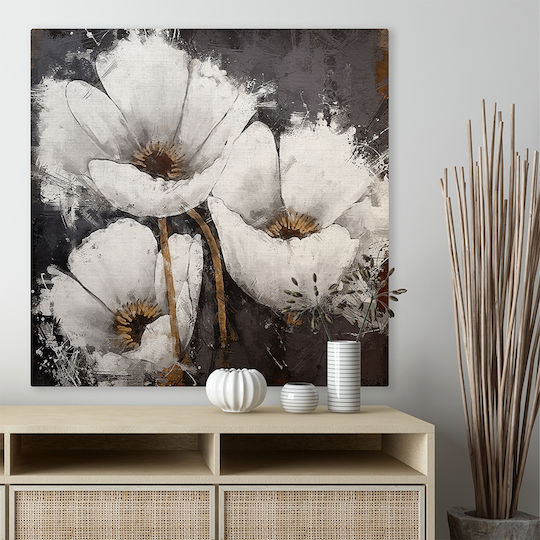 Πίνακας Καμβά Λευκά Άνθη Knv2541 40cm X 40cm