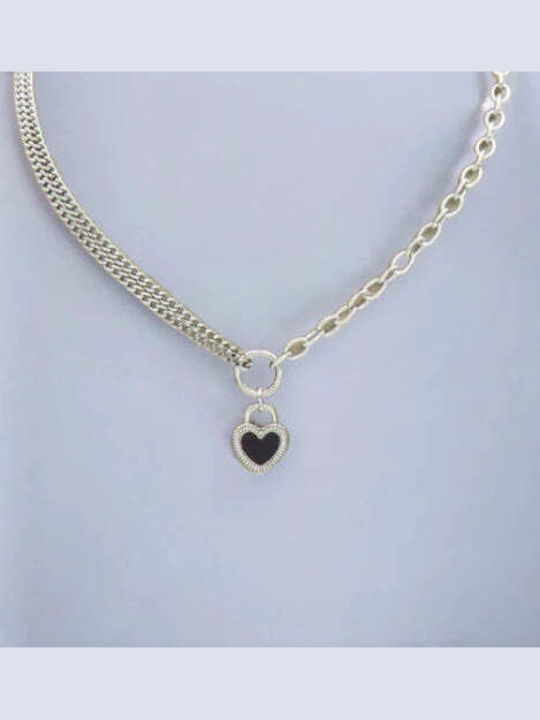 Bizou-Shop Necklace with design Heart from Steel Black