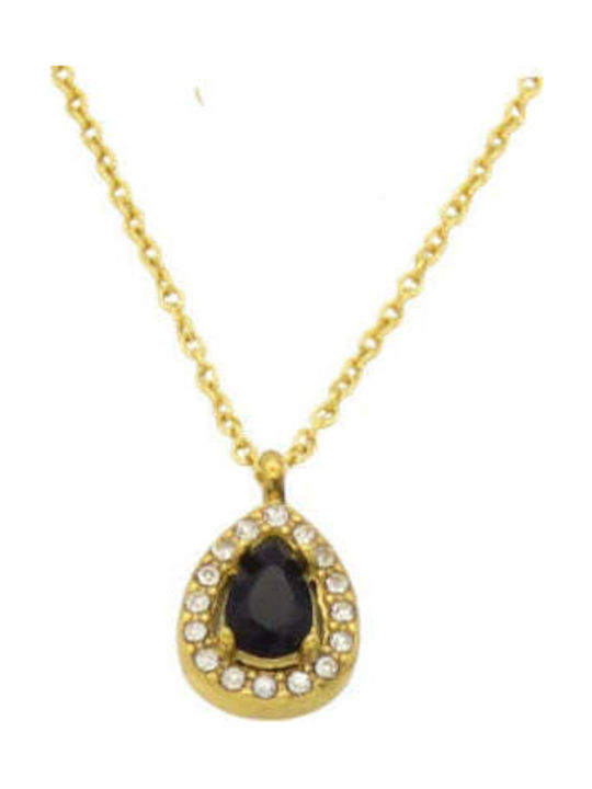 Bizou-Shop Колиета Розета от Златна Стомана с Черен Зиркон