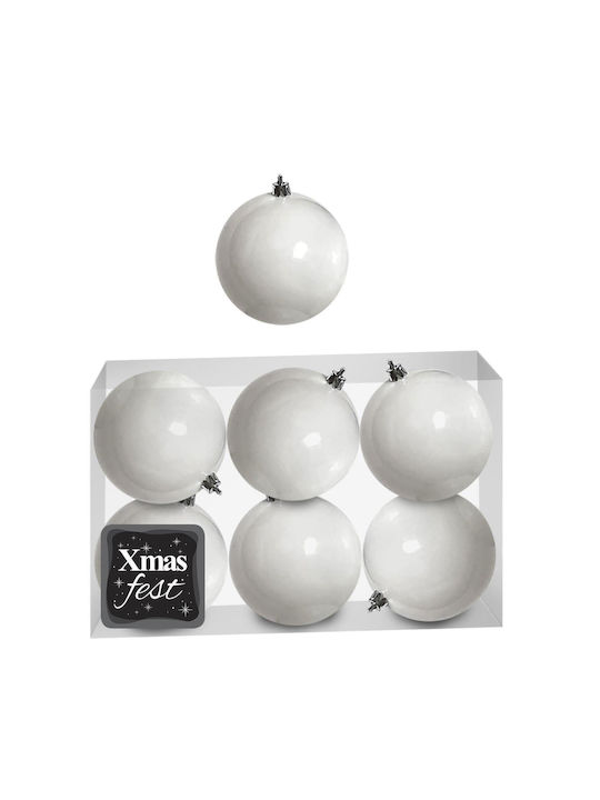 Hanging Ball Ornament Ornament White 10cm Set 6pcs