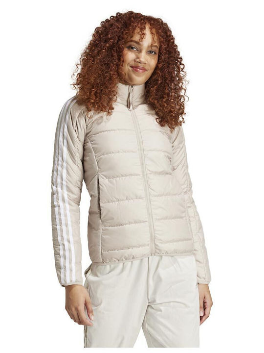 Essentials 3-stripes Light Κοντό Γυναικείο Μπουφάν για Χειμώνα Μπεζ