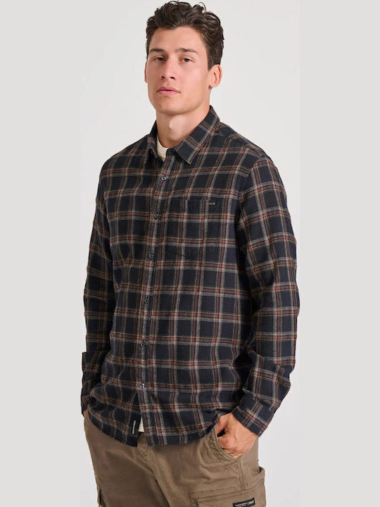 Long-sleeved Flannel Shirt Checked Black