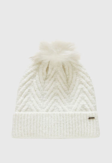 Pom Pom Beanie Beanie Knitted in White color