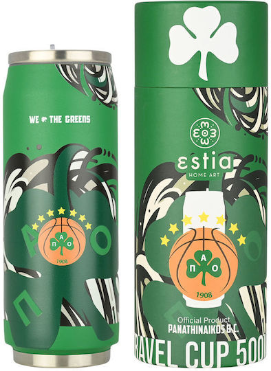 Estia Travel Cup Save The Aegean Рециклируема Бутилка Термос Неръждаема Стомана / Пластмаса BPA Free 500ml Panathinaikos BC Edition We The Greens с Сламка