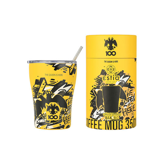 Estia Coffee Mug Save the Aegean Recyclable Stainless Steel Thermos Cup BPA Free 350ml AEK BC Edition The Queen Is Here with Straw