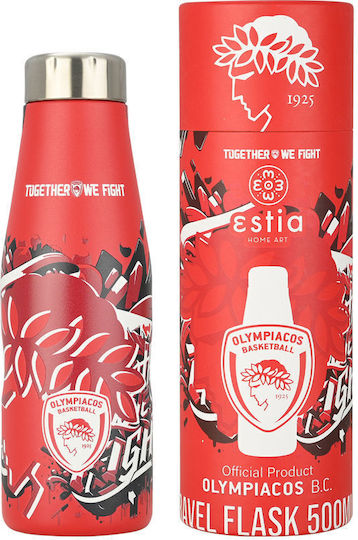 Estia Travel Flask Save the Aegean Recyclable Thermos Bottle Stainless Steel BPA Free 500ml Olympiacos BC Edition Together We Fight