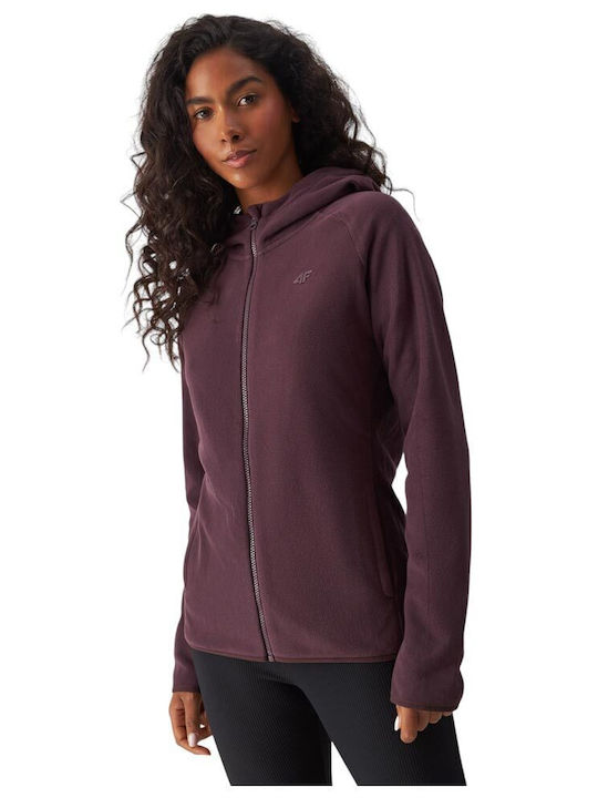 Fleece Γυναικεία Ζακέτα με Φερμουάρ σε Μωβ Χρώμα