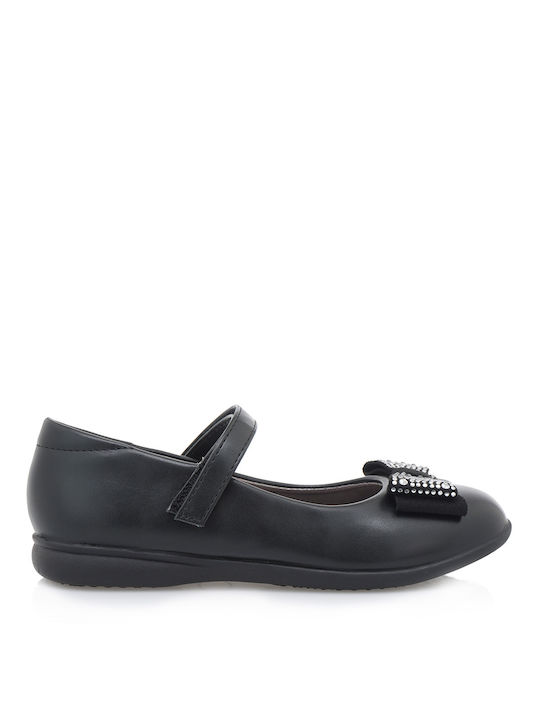 Exe Kids Leather Ballerinas with Hoop & Loop Closure Black