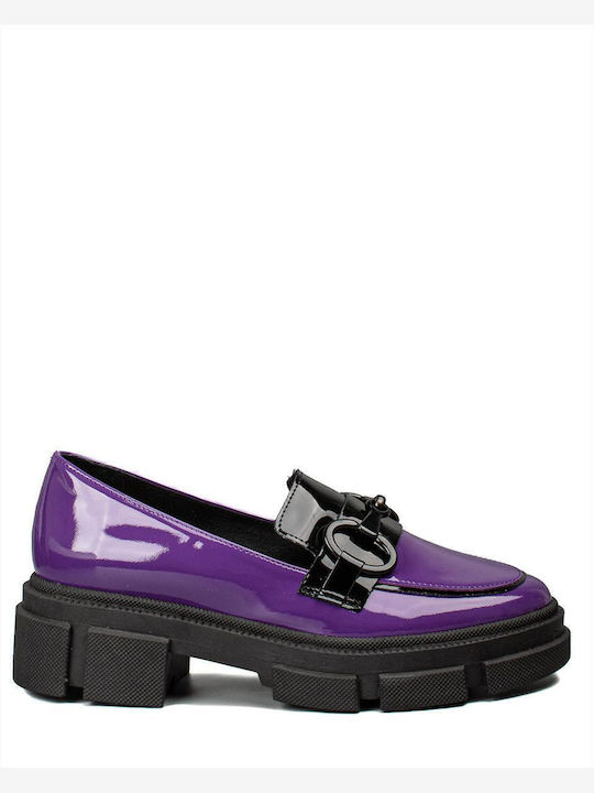 Δερμάτινα Γυναικεία Loafers σε Μωβ Χρώμα