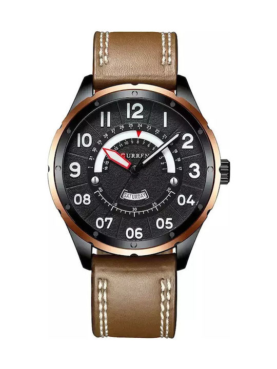Curren Herrenuhr 42mm Batterie mit Braun Ledera...