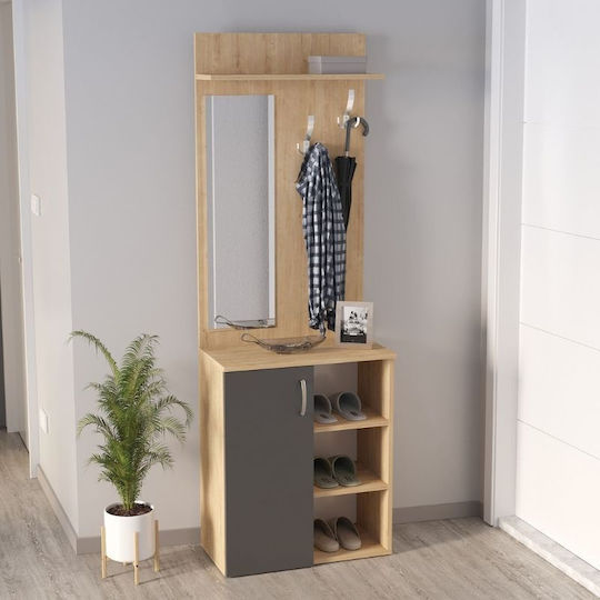 Norva Entry Furniture with Mirror / Hanger & Shoe Rack Sapphire Oak - Anthracite 67.8x36.3x200.6cm