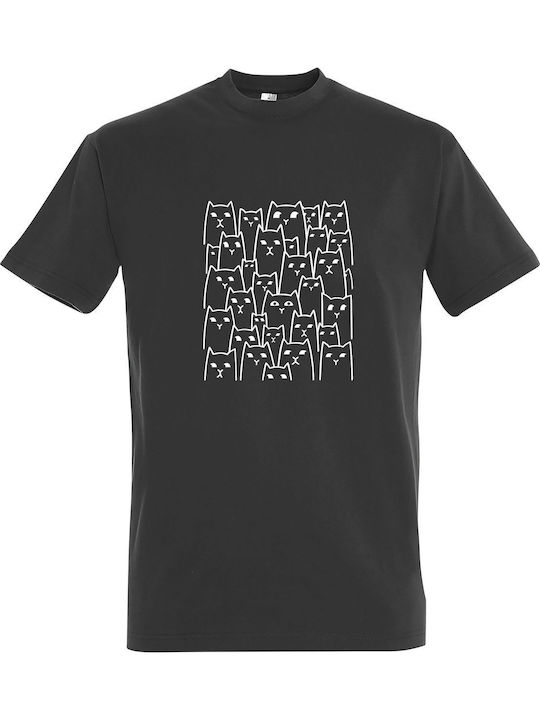 kirikoko Suspicious Cats T-shirt Gray Cotton