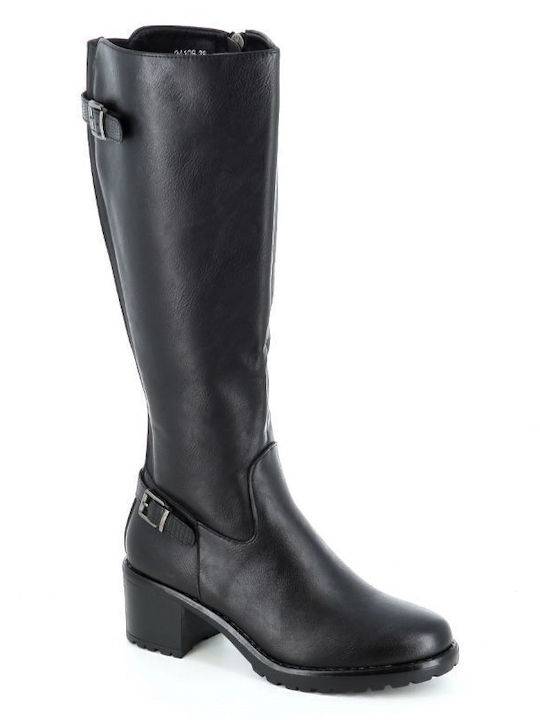 Anatomic Synthetic Leather Medium Heel Women's Boots with Rubber / Zipper Black