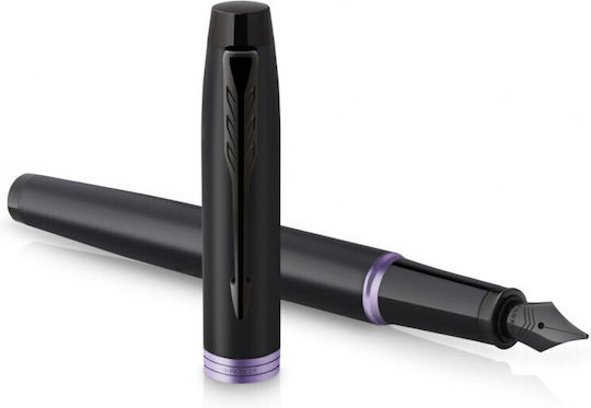 Parker Im Vibrant Rings Füllfederhalter Medium Lila aus Messing mit Blau Tintenfarbe
