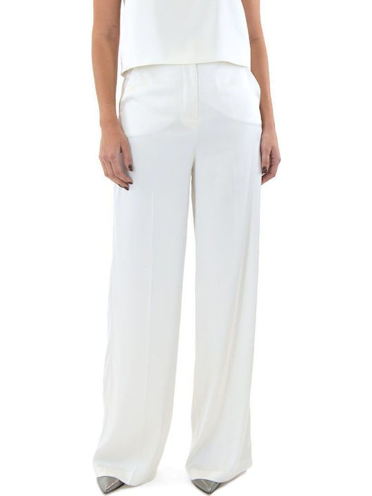 Dolce Domenica Women's High-waisted Fabric Trousers Straight Ecru Dolce Domenica Women's High-waisted Fabric Trousers Straight Ecru