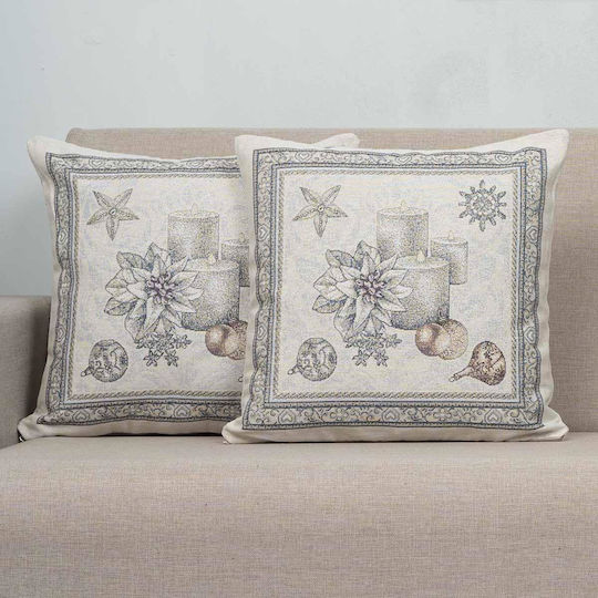 Cotone Weihnachtsdekorativer Kissenbezug Quadratisch Beige 45x45cm