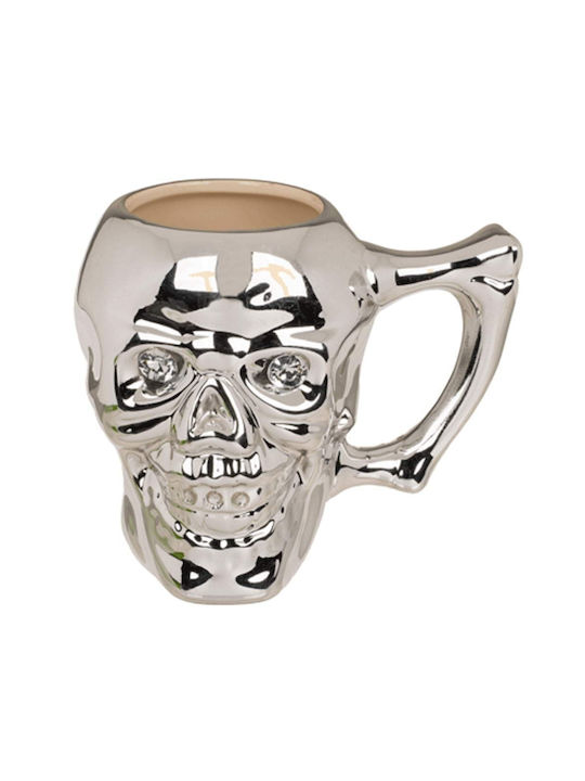 Out of the Blue Skull Crystal Stones Ceramic Mug Silver