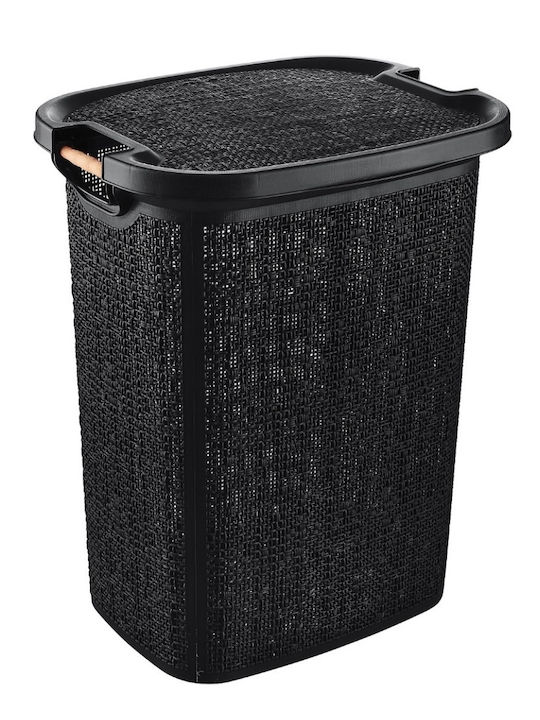 Viosarp Laundry Basket Plastic 60lt with Cap 47x39x58cm Black