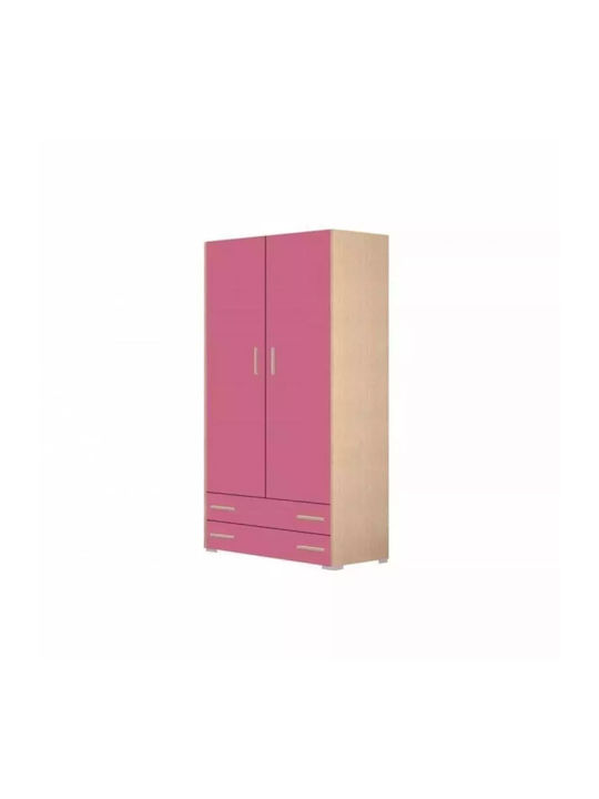 Zwei Türen Kinderkleiderschrank mit 2 Schubladen Rosa 85x180cm