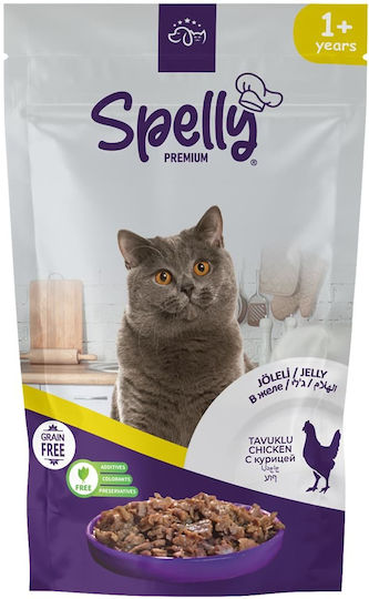 Spelly Nassfutter für Erwachsene Katzen in Beutel mit Huhn ohne Getreide 85gr