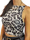 Damen Crop Top Tierdruck Gray