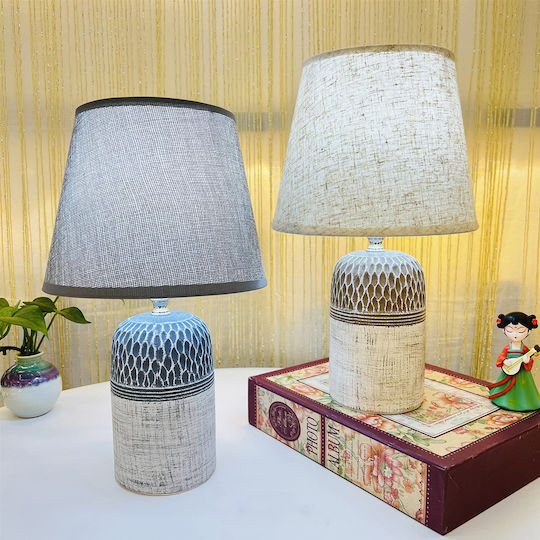 Keskor Ceramic Table Lamp for Socket E14 with Gray Shade and Base