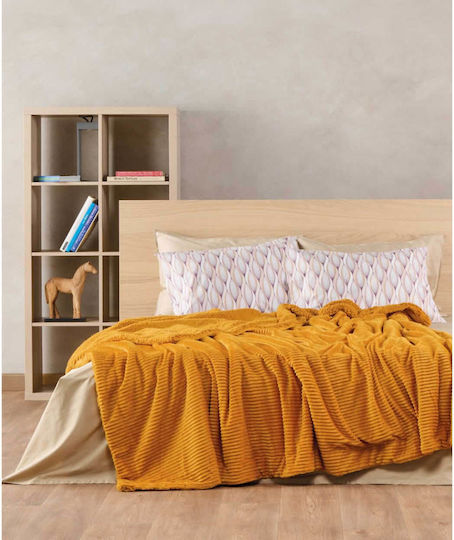 Kentia Spencer Σετ Κουβέρτα Γούνινη Ημίδιπλη 180x240εκ. Ochre