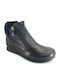Leder Stiefeletten Damen mit Pelz Schwarz