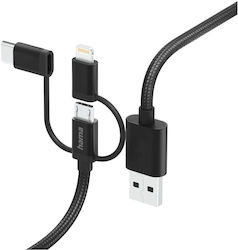 Cablu de Încărcare Hama 3-în-1 Usb-a Micro-usb Usb-c Lightning 1.5 M Negru Cablu de Încărcare Hama 3-în-1 Usb-a Micro-usb Usb-c Lightning 1.5 M Negru