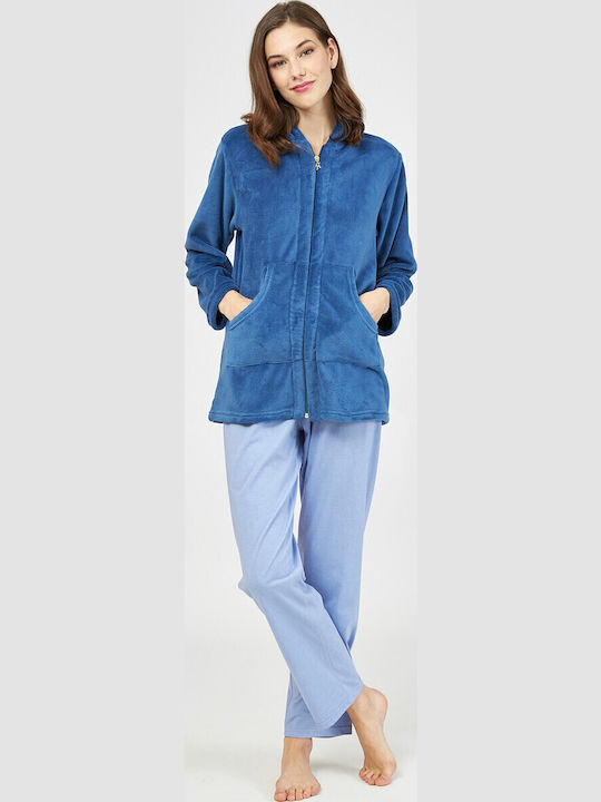 Harmony Winter Women's Fleece Pyjama Jacket Blue